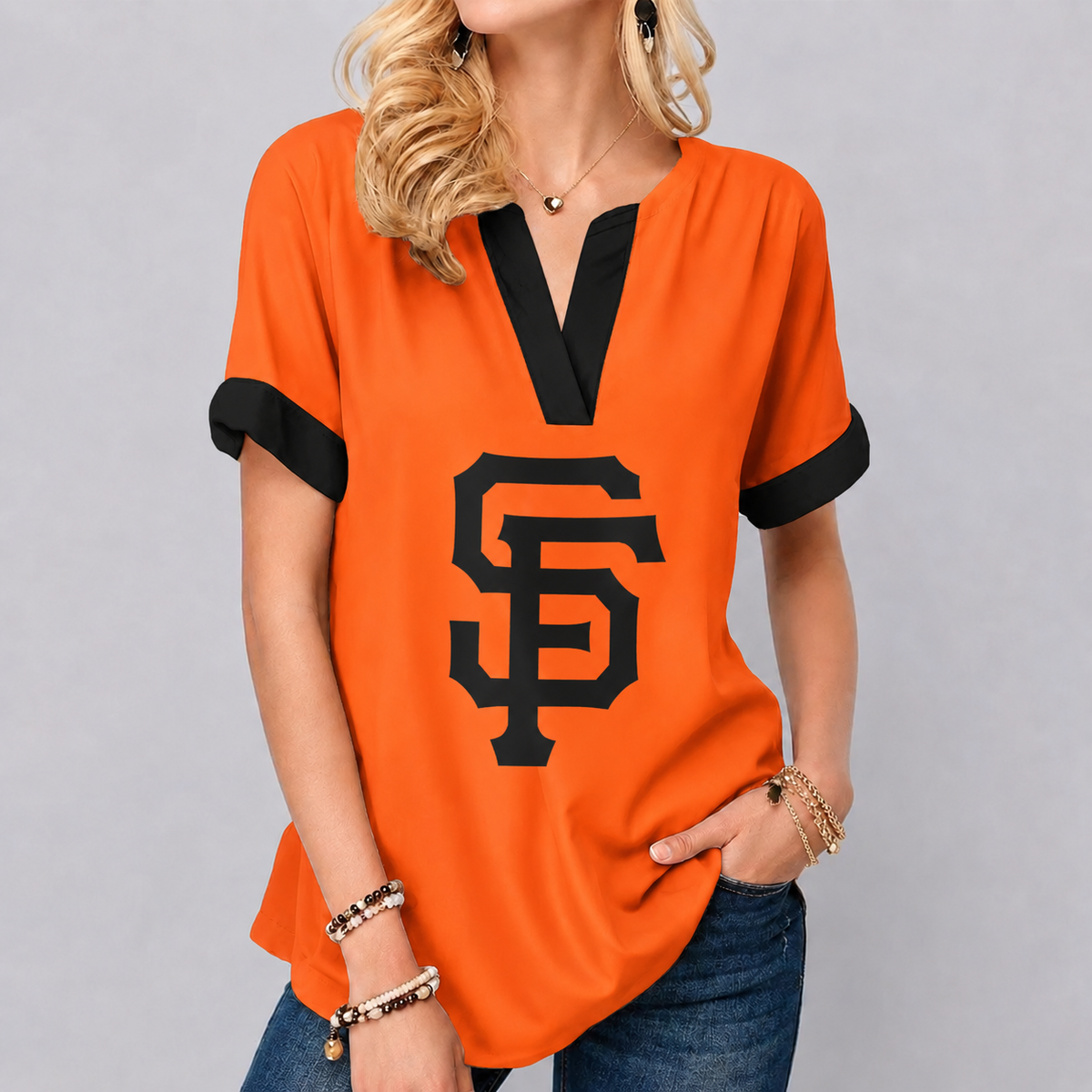 LIMITED EDITION - NEW CUSTOMIZED MLB06 SFG SAN FRANCISCO GIANTS V-NECK FEMALE SHIRT