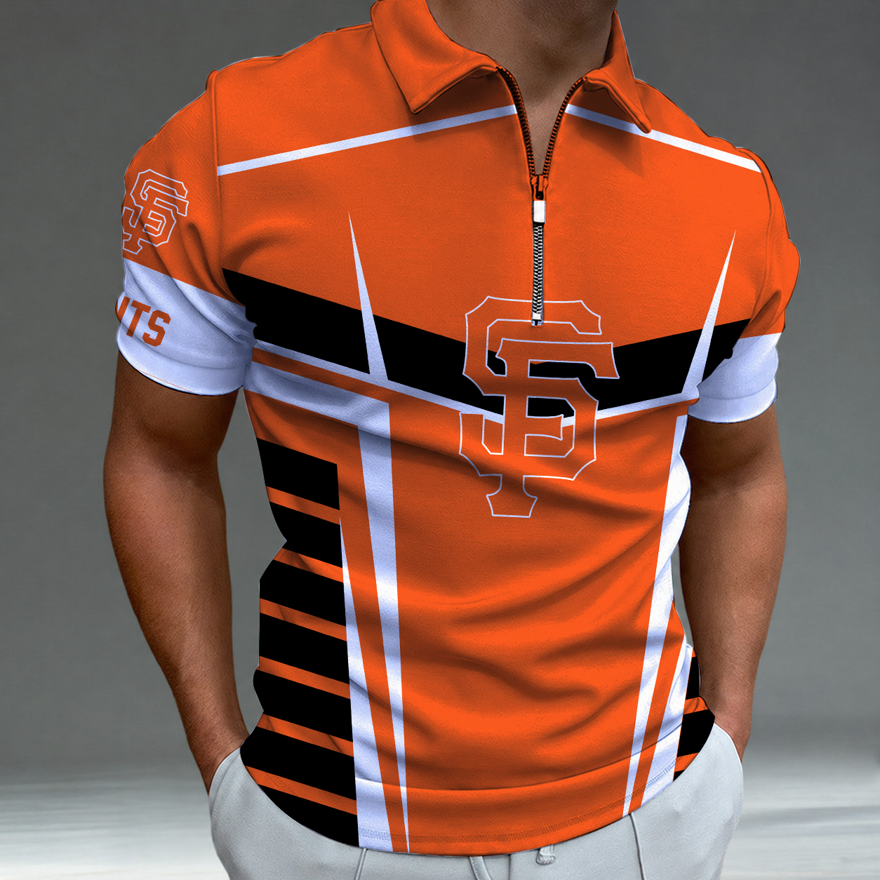 LIMITED EDITION - NEW CUSTOMIZED MLB06 SFG SAN FRANCISCO GIANTS ZIP POLO SHIRT