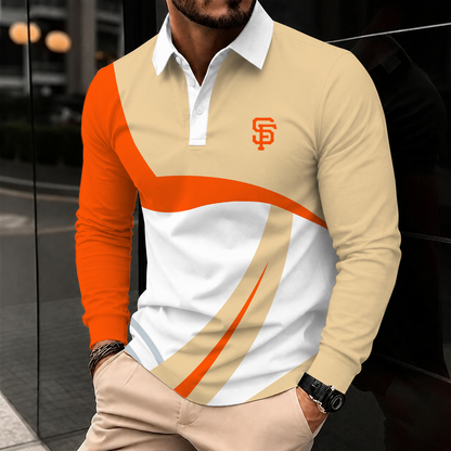 [FLASH SALE] NEW CUSTOMIZED MLB06 SFG SAN FRANCISCO GIANTS MEN'S LONG SLEEVE POLO