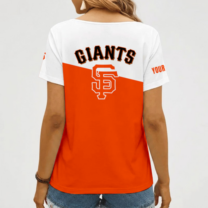 [FLASH SALE] NEW CUSTOMIZED MLB06 SFG SAN FRANCISCO GIANTS V-NECK FEMALE SHIRT