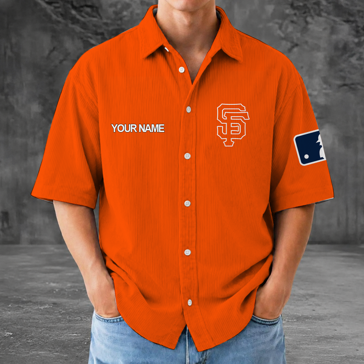 [FLASH SALE] NEW CUSTOMIZED MLB06 SFG SAN FRANCISCO GIANTS SEERSUCKER BUTTON SHIRT