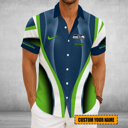 LIMITED EDITION - NEW CUSTOMIZED NFL06 SSH SEATTLE SEAHAWKS SHORT SLEEVE BUTTON-UP SHIRT