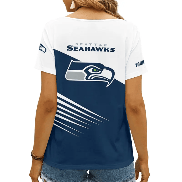 [SPECIAL OFFER] NEW CUSTOMIZED NFL06 SSH SEATLLE SEAHAWKS V-NECK FEMALE SHIRT