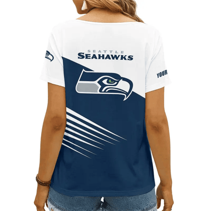 [SPECIAL OFFER] NEW CUSTOMIZED NFL06 SSH SEATLLE SEAHAWKS V-NECK FEMALE SHIRT