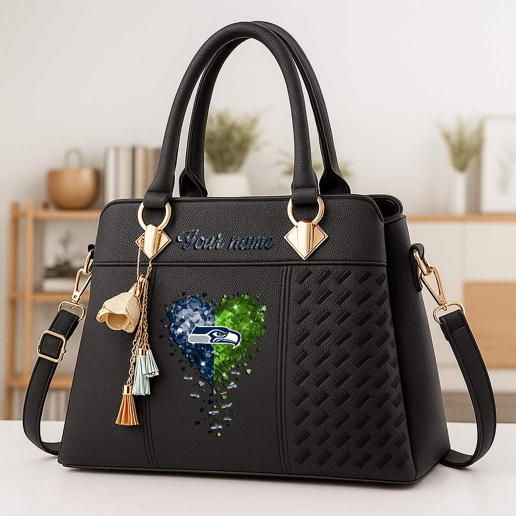 LIMITED EDITION - NEW CUSTOMIZED NFL06 SSH SEATTLE SEAHAWKS ZIP HANDBAG MULTICOLOR