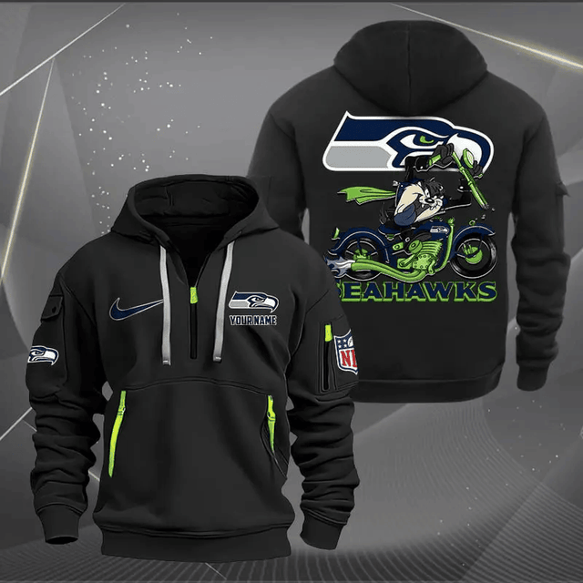 [SPECIAL OFFER] NEW CUSTOMIZED NFL06 SSH SEATTLE SEAHAWKS MUTICOLOR QUARTER ZIP HOODIE