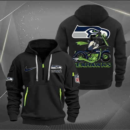 [SPECIAL OFFER] NEW CUSTOMIZED NFL06 SSH SEATTLE SEAHAWKS MUTICOLOR QUARTER ZIP HOODIE