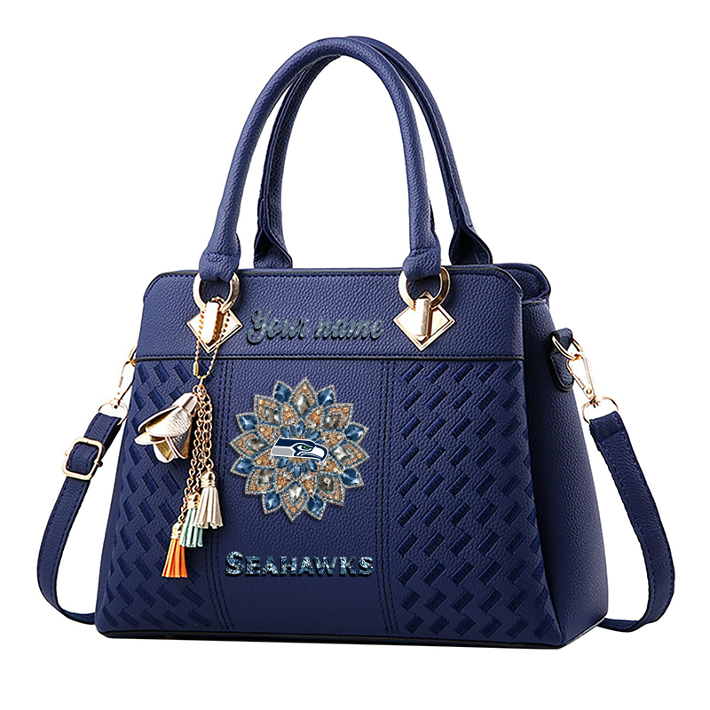 LIMITED EDITION - NEW CUSTOMIZED NFL06 SSH SEATLLE SEAHAWKS WOMEN'S ZIP HANDBAG MULTICOLOR