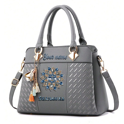LIMITED EDITION - NEW CUSTOMIZED NFL06 SSH SEATLLE SEAHAWKS WOMEN'S ZIP HANDBAG MULTICOLOR