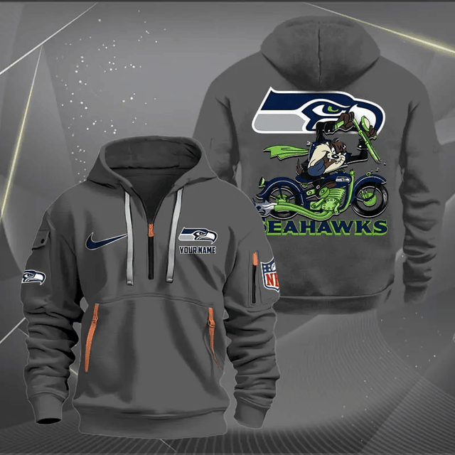 [SPECIAL OFFER] NEW CUSTOMIZED NFL06 SSH SEATTLE SEAHAWKS MUTICOLOR QUARTER ZIP HOODIE