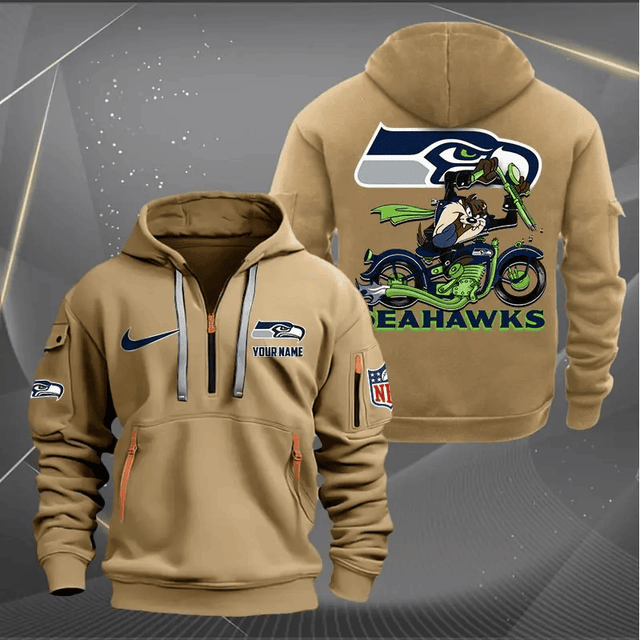 [SPECIAL OFFER] NEW CUSTOMIZED NFL06 SSH SEATTLE SEAHAWKS MUTICOLOR QUARTER ZIP HOODIE
