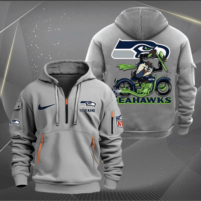 [SPECIAL OFFER] NEW CUSTOMIZED NFL06 SSH SEATTLE SEAHAWKS MUTICOLOR QUARTER ZIP HOODIE