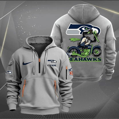 [SPECIAL OFFER] NEW CUSTOMIZED NFL06 SSH SEATTLE SEAHAWKS MUTICOLOR QUARTER ZIP HOODIE