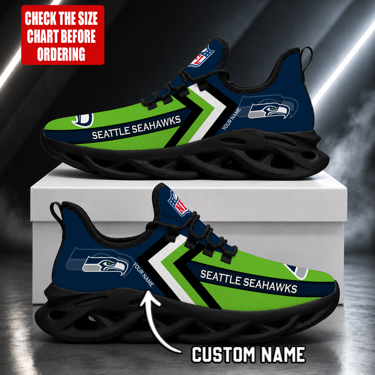 LIMITED EDITION - NEW CUSTOMIZED NFL06 SSH SEATTLE SEAHAWKS UNISEX MAX SOUL SHOES