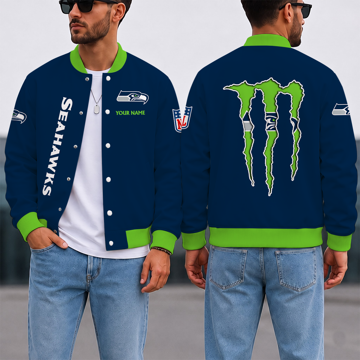LIMITED EDITION - NEW CUSTOMIZED NFL06 SSH SEATTLE SEAHAWKS SATIN VARSITY & BASEBALL JACKET