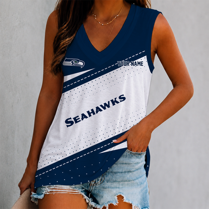 LIMITED EDITION - NEW CUSTOMIZED NFL06 SSH SEATTLE SEAHAWKS WOMEN'S V-NECK TANK TOP