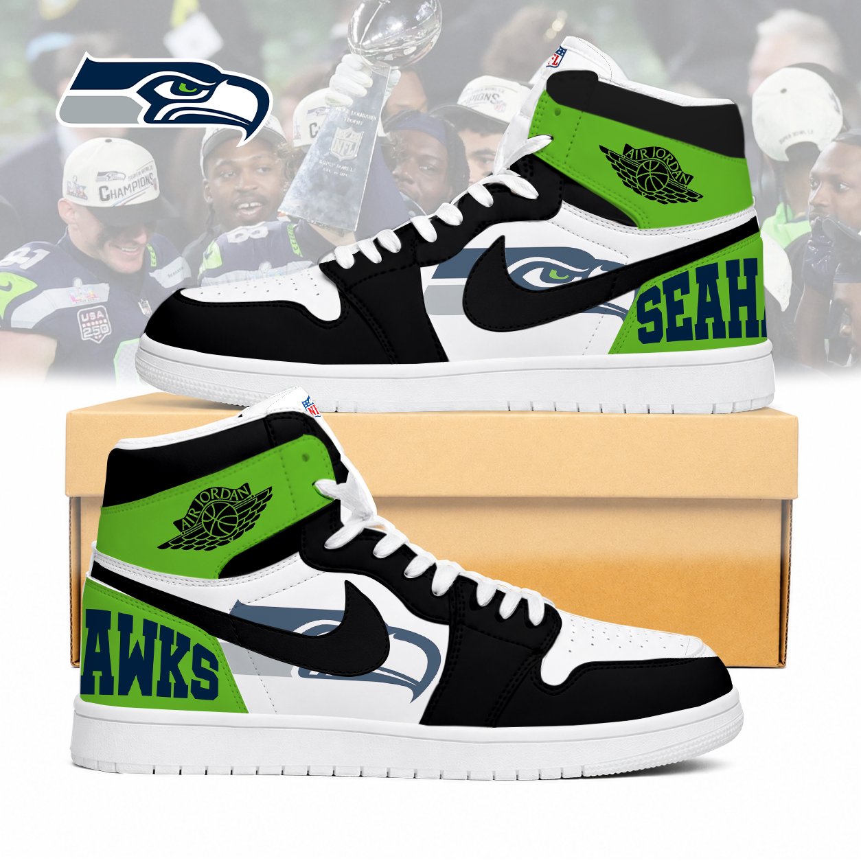 LIMITED EDITION - NEW CUSTOMIZED NFL06 SSH SEATTLE SEAHAWKS AIR JORDAN SNEAKERS