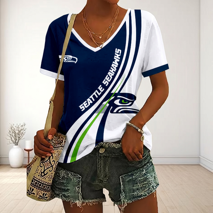SPECIAL EDITION - NEW CUSTOMIZED NFL06 SSH SEATLLE SEAHAWKS V-NECK FEMALE SHIRT