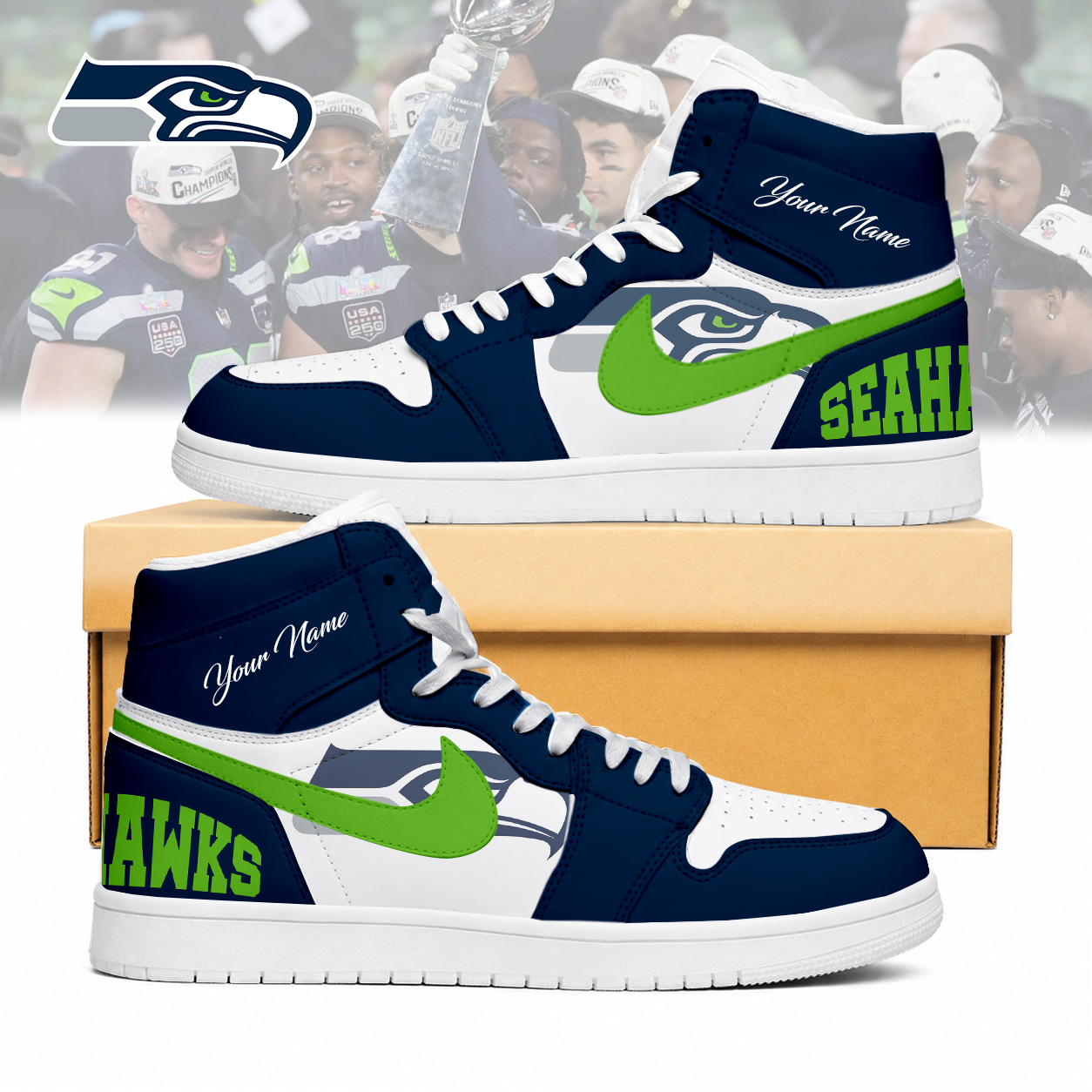 LIMITED EDITION - NEW CUSTOMIZED NFL06 SSH SEATTLE SEAHAWKS AIR JORDAN SNEAKERS