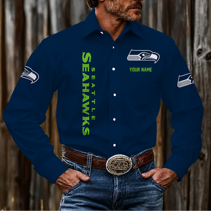 LIMITED EDITION - NEW CUSTOMIZED NFL06 SSH SEATTLE SEAHAWKS MEN'S LONG SLEEVE BUTTON-UP SHIRT