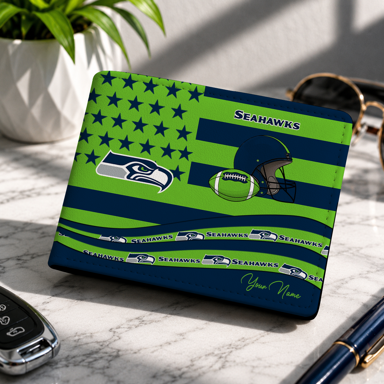 LIMITED EDITION - NEW CUSTOMIZED NFL06 SSH SEATTLE SEAHAWKS LEATHER WALLET