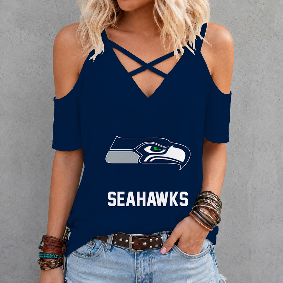 LIMITED EDITION - NEW CUSTOMIZED NFL06 SSH SEATTLE SEAHAWKS CRISS CROSS V-NECK TOP