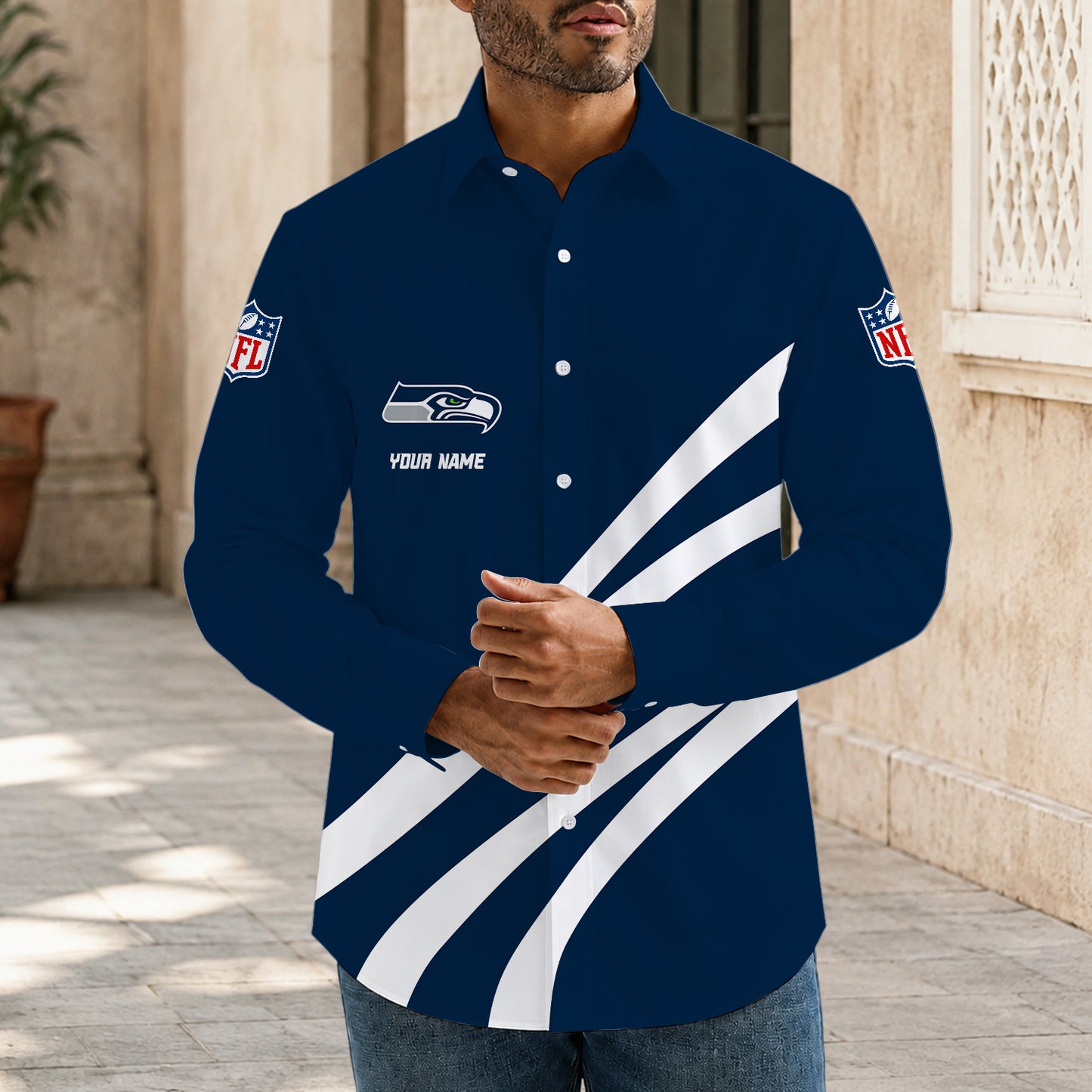 [SPECIAL OFFER] NEW CUSTOMIZED NFL06 SSH SEATTLE SEAHAWKS MEN'S LONG SLEEVE BUTTON-UP SHIRT