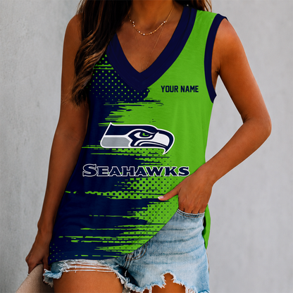 LIMITED EDITION - NEW CUSTOMIZED NFL06 SSH SEATTLE SEAHAWKS WOMEN'S V-NECK TANK TOP