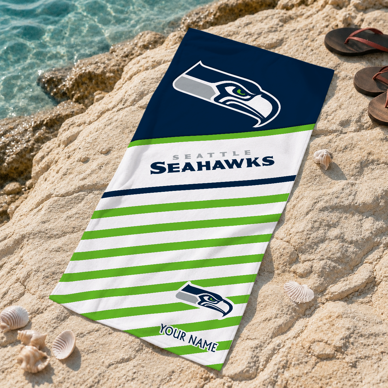 EXCLUSIVE EDITION - NEW CUSTOMIZED NFL06 SSH SEATTLE SEAHAWKS BEACH TOWEL