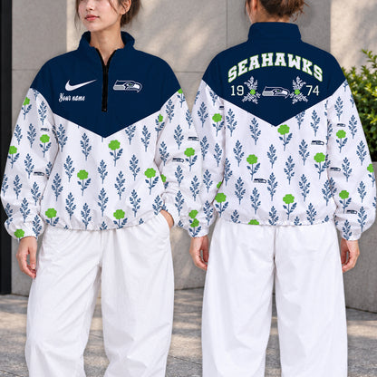 ELITE EDITION - NEW CUSTOMIZED NFL06 SSH SEATTLE SEAHAWKS V-NECK ZIPPER SWEATSHIRT JACKET