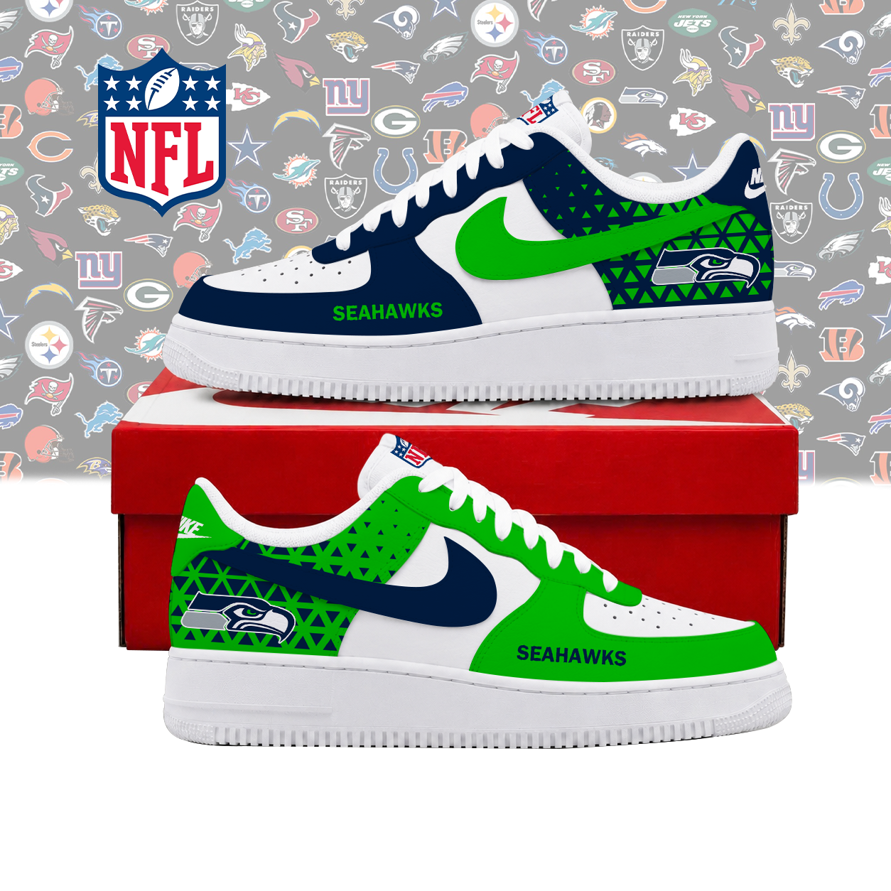 LIMITED EDITION - NEW CUSTOMIZED NFL06 SSH SEATTLE SEAHAWKS AF1 SHOES