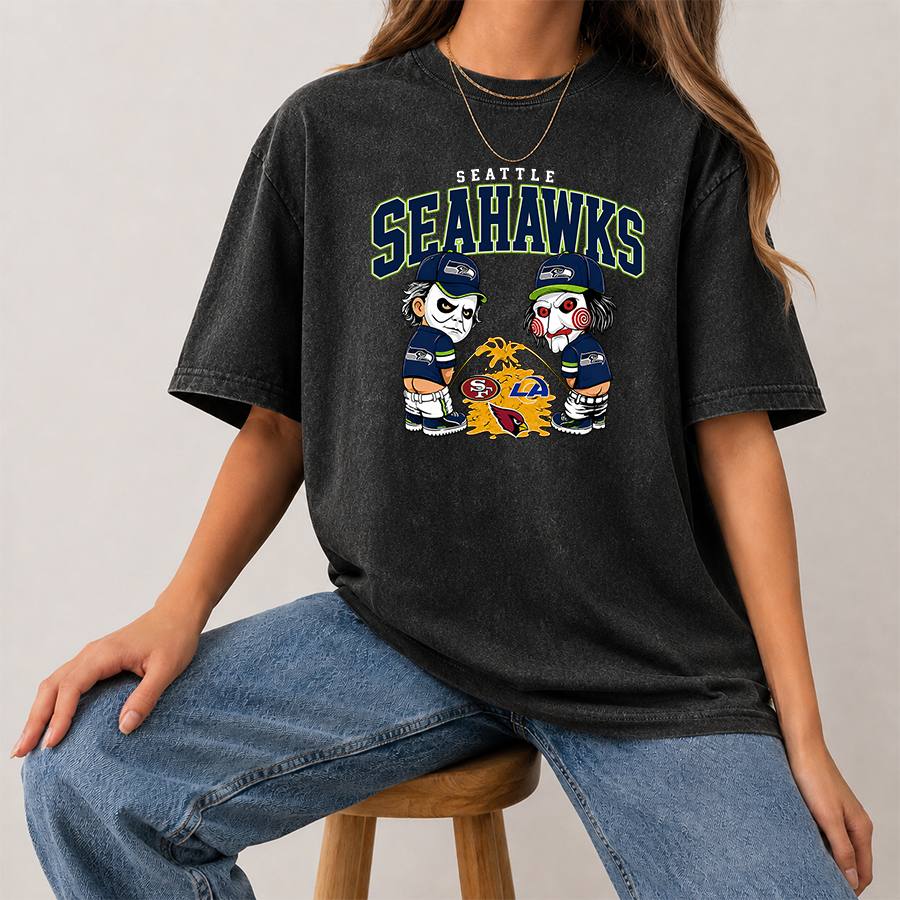 [SPECIAL OFFER] NEW CUSTOMIZED NFL06 SSH SEATTLE SEAHAWKS FUNNY MULTICOLOR WASHED TEE