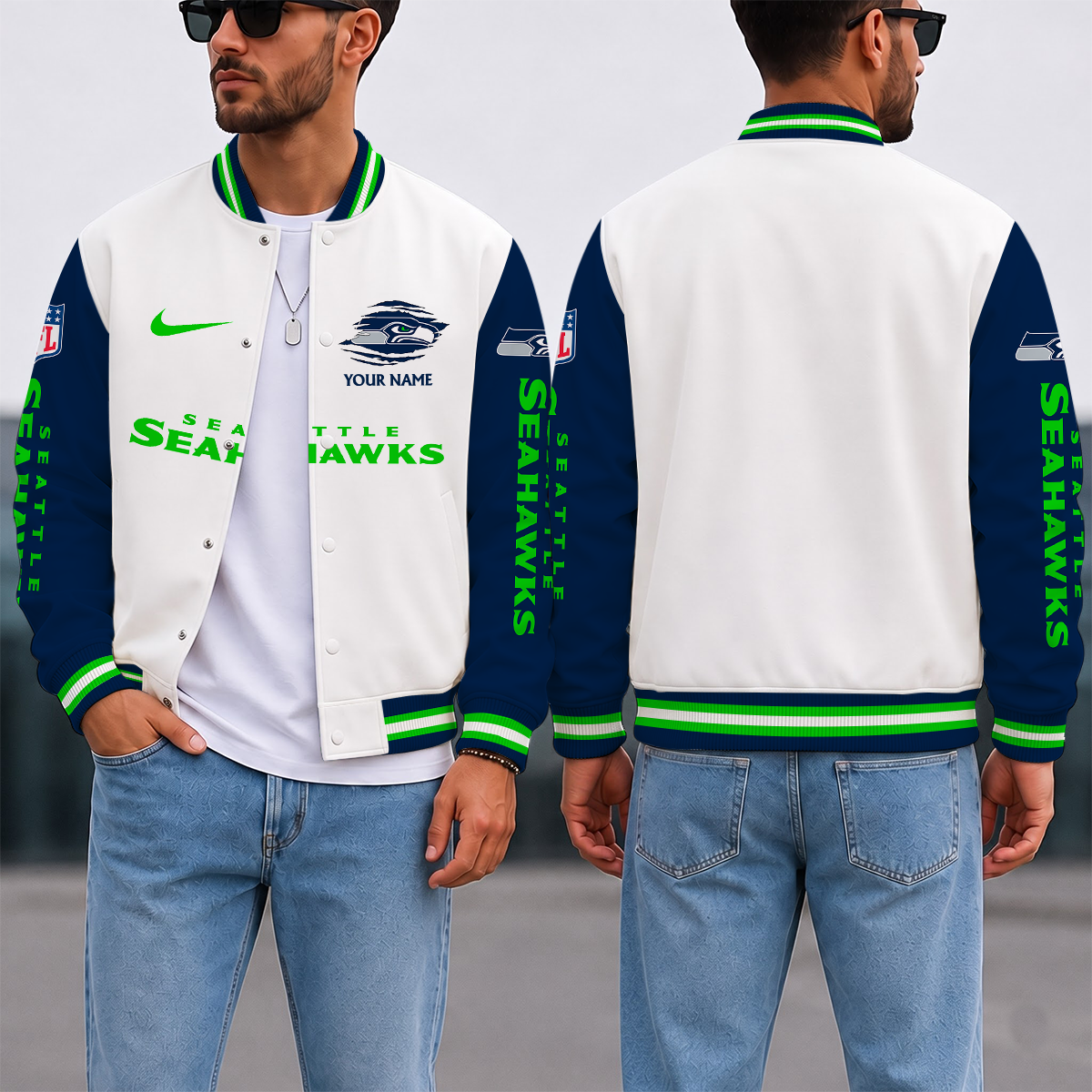 ELITE EDITION - NEW CUSTOMIZED NFL06 SSH SEATTLE SEAHAWKS SATIN VARSITY & BASEBALL JACKET