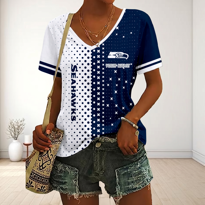 LIMITED EDITION - NEW CUSTOMIZED NFL06 SSH SEATLLE SEAHAWKS V-NECK FEMALE SHIRT