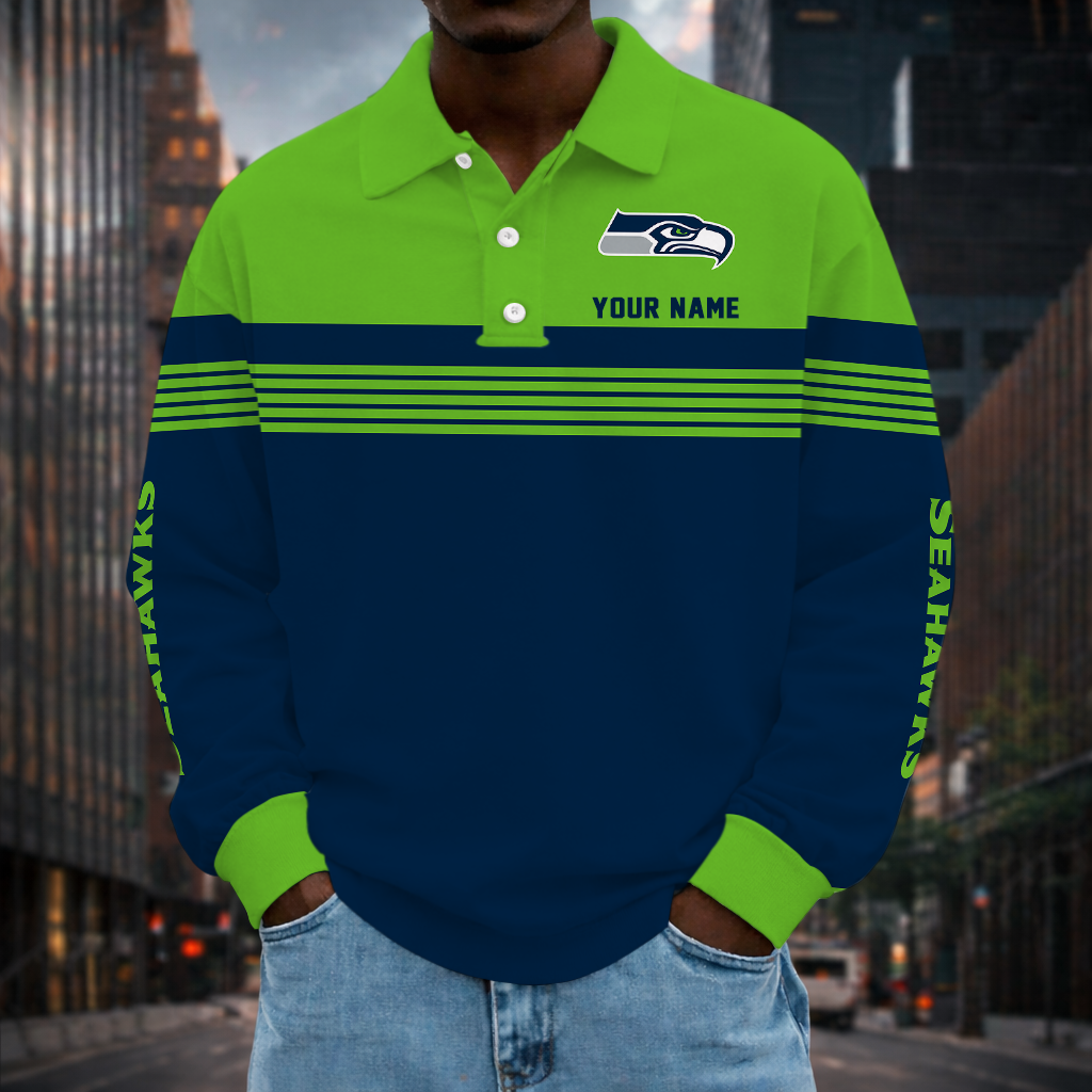 LIMITED EDITION - NEW CUSTOMIZED NFL06 SSH SEATTLE SEAHAWKS LONG SLEEVE POLO SHIRT