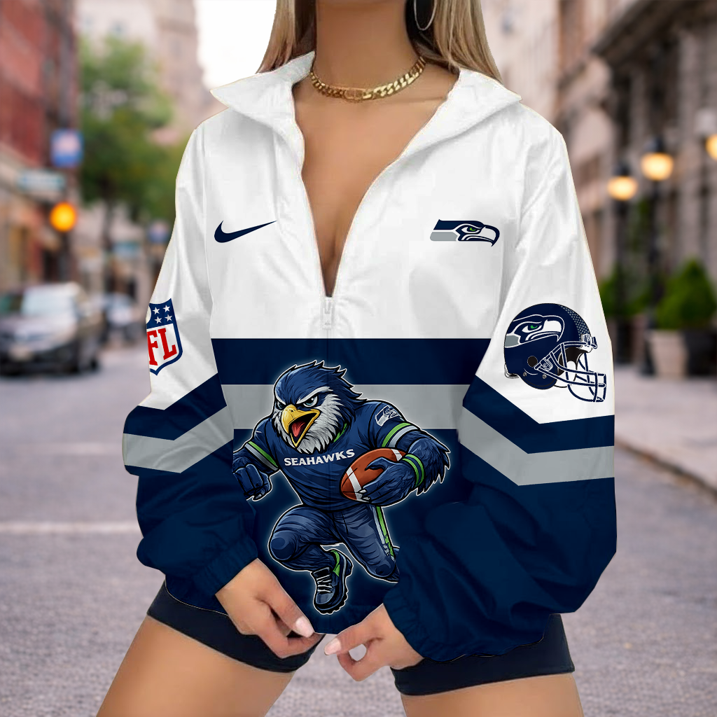 LIMITED EDITION - NEW CUSTOMIZED NFL06 SSH SEATTLE SEAHAWKS V-NECK ZIPPER SWEATSHIRT JACKET