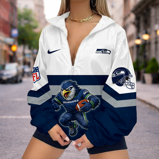 LIMITED EDITION - NEW CUSTOMIZED NFL06 SSH SEATTLE SEAHAWKS V-NECK ZIPPER SWEATSHIRT JACKET