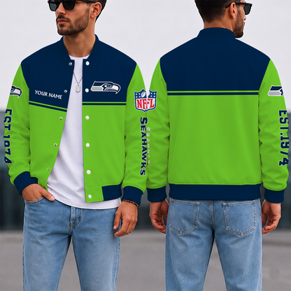 LIMITED EDITION - NEW CUSTOMIZED NFL06 SSH SEATTLE SEAHAWKS SATIN VARSITY & BASEBALL JACKET