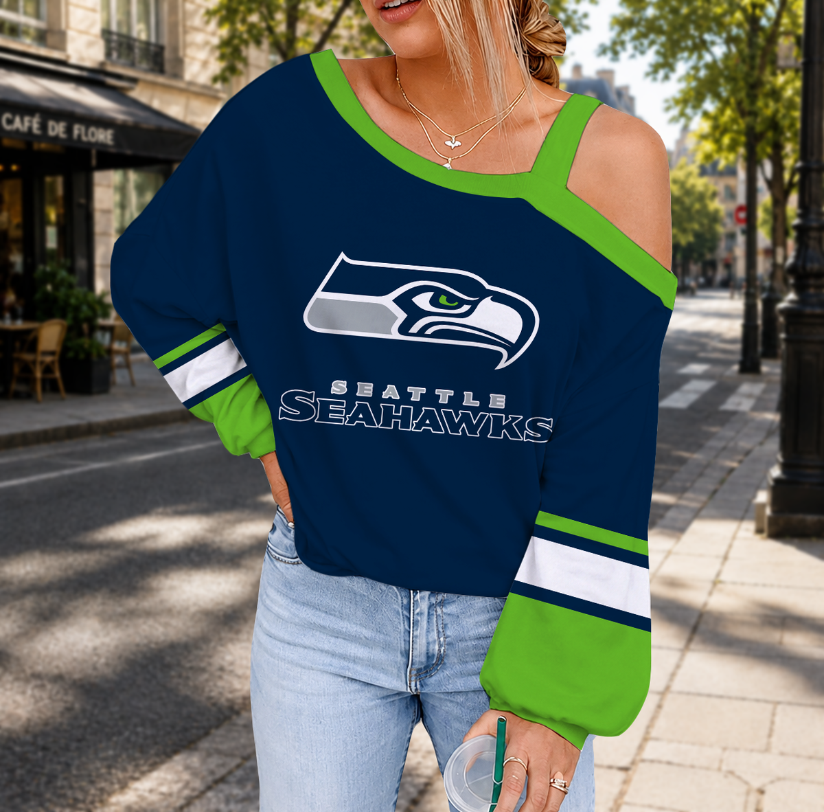 SPECIAL EDITION - NEW CUSTOMIZED NFL06 SSH SEATTLE SEAHAWKS DROP SHOULDER SWEATSHIRT