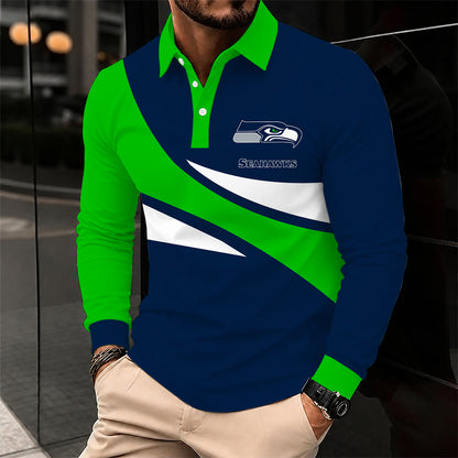 [SPECIAL OFFER] NEW CUSTOMIZED NFL06 SSH SEATTLE SEAHAWKS LONG SLEEVE POLO SHIRT
