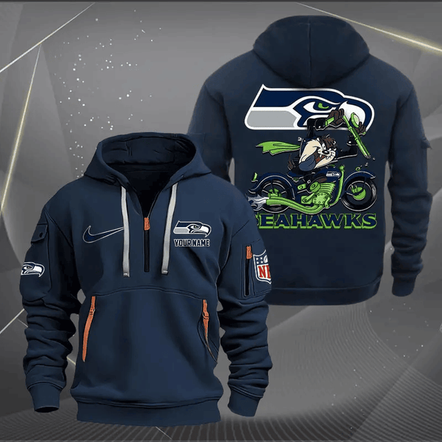 [SPECIAL OFFER] NEW CUSTOMIZED NFL06 SSH SEATTLE SEAHAWKS MUTICOLOR QUARTER ZIP HOODIE
