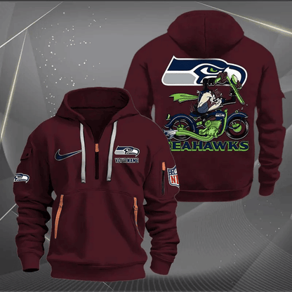 [SPECIAL OFFER] NEW CUSTOMIZED NFL06 SSH SEATTLE SEAHAWKS MUTICOLOR QUARTER ZIP HOODIE