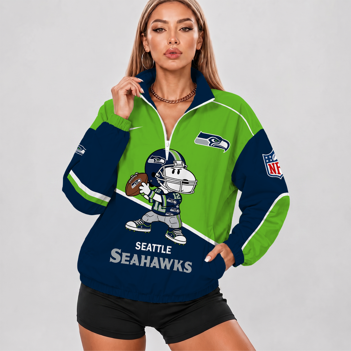 [SPECIAL OFFER] NEW CUSTOMIZED NFL06 SSH SEATTLE SEAHAWKS V-NECK ZIPPER SWEATSHIRT JACKET