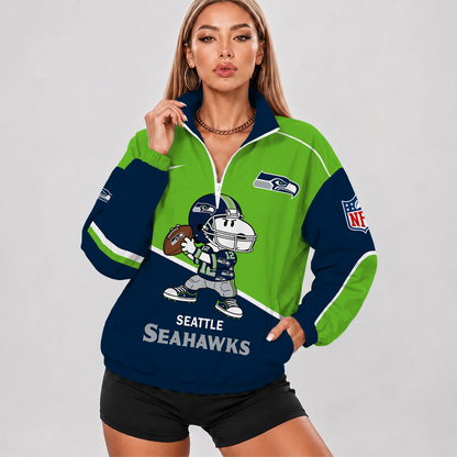[SPECIAL OFFER] NEW CUSTOMIZED NFL06 SSH SEATTLE SEAHAWKS V-NECK ZIPPER SWEATSHIRT JACKET