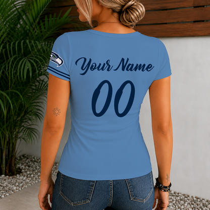 [SPECIAL OFFER] NEW CUSTOMIZED NFL06 SSH SEATTLE SEAHAWKS WOMEN'S SHORT SLEEVE HENLEY T-SHIRT