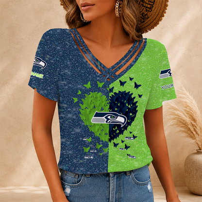 LIMITED EDITION - NEW CUSTOMIZED NFL06 SSH SEATTLE SEAHAWKS V-NECK SHIRT