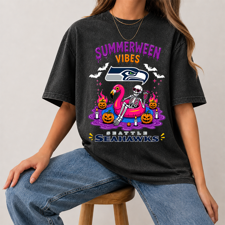 [SPECIAL OFFER] NEW CUSTOMIZED NFL06 SSH SEATTLE SEAHAWKS SUMMERWEEN MULTICOLOR WASHED TEE