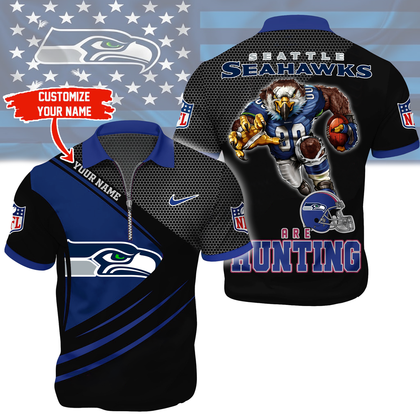 LIMITED EDITION - NEW CUSTOMIZED NFL06 SSH SEATTLE SEAHAWKS HARLEY-DAVIDSON POLO WITH ZIPPER SHIRT