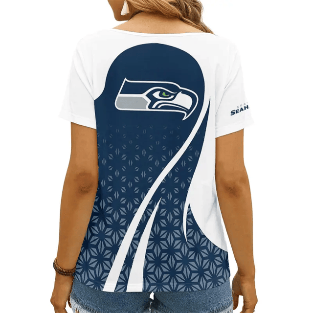 LIMITED EDITION - NEW CUSTOMIZED NFL06 SSH SEATLLE SEAHAWKS V-NECK FEMALE SHIRT