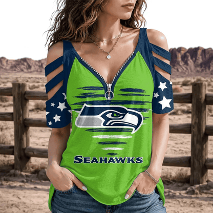 [SPECIAL OFFER] NEW CUSTOMIZED NFL06 SSH SEATTLE SEAHAWKS STRAPPY COLD-SHOULDER TOP